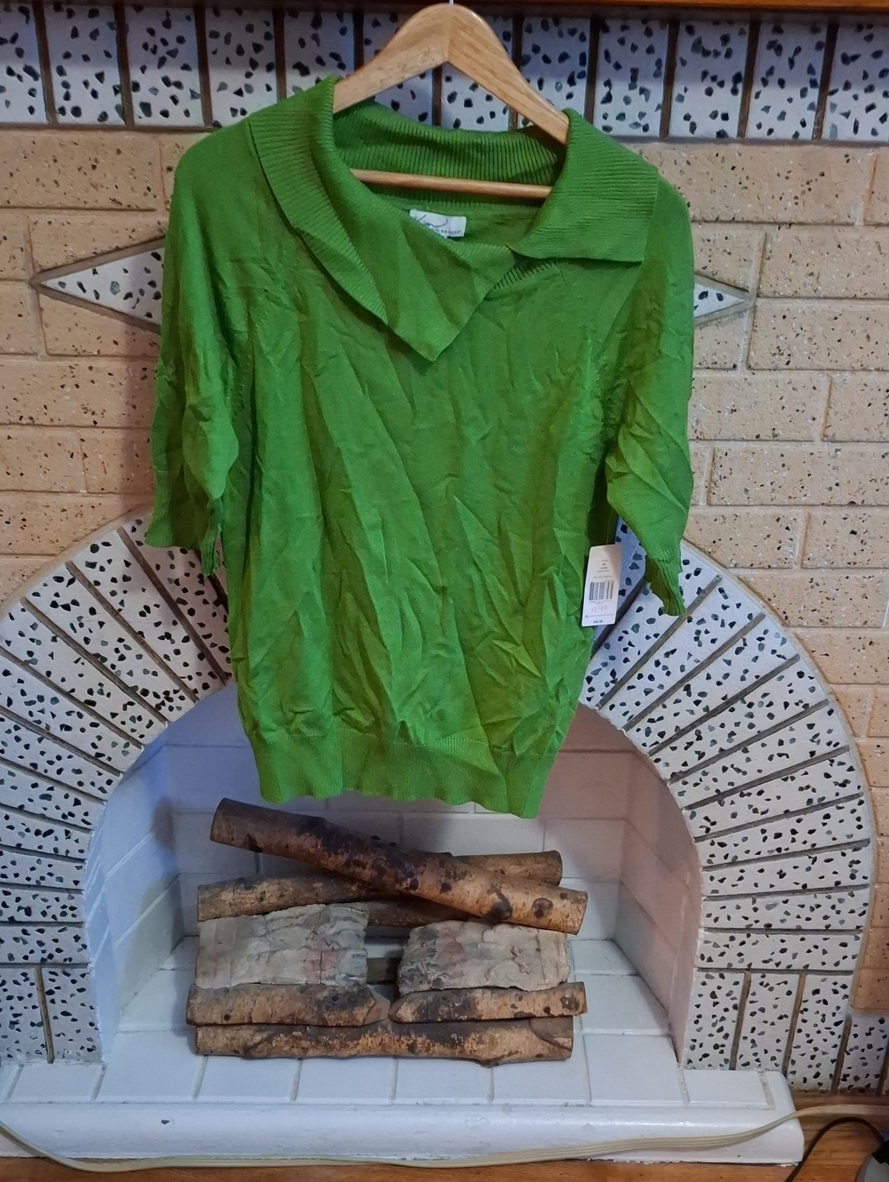 Kim Rogers Women's Bright Green Short-Sleeve Knit Top with Collar